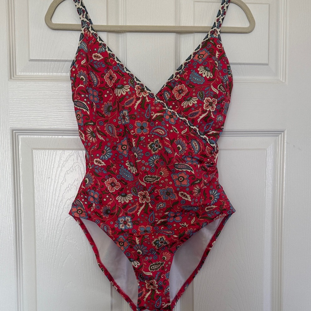 Boden White and Blue Floral Swimsuit